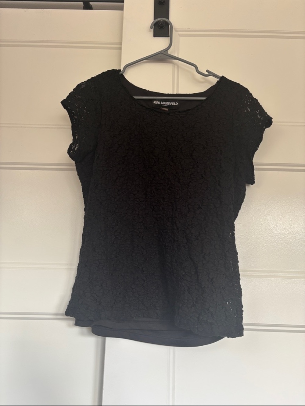 Karl Lagerfeld Black Lace Cap-Sleeve Blouse